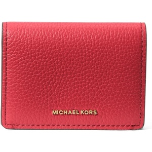 Michael Kors Jet Set Small Flap Card Case(Gold-tone Hardware/Pebble Leather/Crimson)