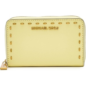 Michael Kors Jet Set Small Zip Around Card Case, Silver-Tone Hardware/Signature Coated Twill/Optic White/Allum(Gold-Tone Hardware/Leather/Lemon)