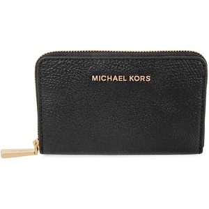 Michael Kors Jet Set Small Zip Around Card Case, Silver-Tone Hardware/Signature Coated Twill/Optic White/Allum(Gold-tone Hardware/Black)