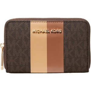 Michael Kors Jet Set Small Zip Around Card Case, Silver-Tone Hardware/Signature Coated Twill/Optic White/Allum(Gold-tone Hardware/Brown/Luggage)