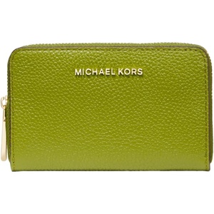 Michael Kors Jet Set Small Zip Around Card Case, Silver-Tone Hardware/Signature Coated Twill/Optic White/Allum(Gold-tone Hardware/Mercer Pebble Leather/Meadow Green)