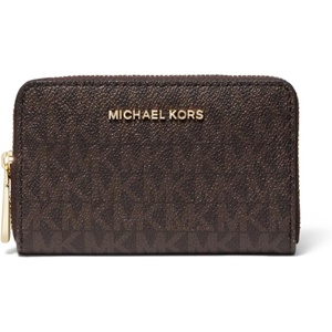 Michael Kors Jet Set Small Zip Around Card Case, Silver-Tone Hardware/Signature Coated Twill/Optic White/Allum(Gold-tone Hardware/Mk Signature Coated Twill/Brown/Black)