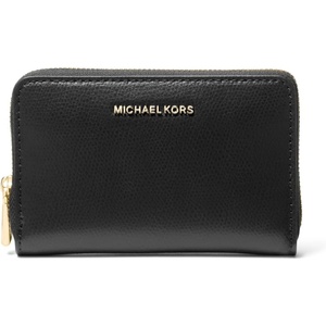 Michael Kors Jet Set Small Zip Around Card Case, Silver-Tone Hardware/Signature Coated Twill/Optic White/Allum(Gold-tone Hardware/Sahara Leather/Black)