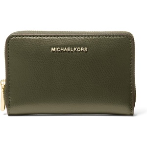 Michael Kors Jet Set Small Zip Around Card Case, Silver-Tone Hardware/Signature Coated Twill/Optic White/Allum(Gold-tone Hardware/Sahara Leather/Ivy)