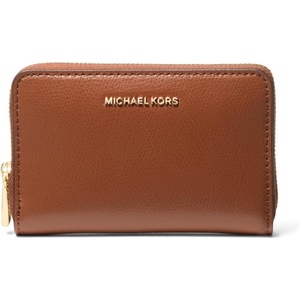 Michael Kors Jet Set Small Zip Around Card Case, Silver-Tone Hardware/Signature Coated Twill/Optic White/Allum(Gold-tone Hardware/Sahara Leather/Luggage)