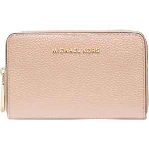 Michael Kors Jet Set Small Zip Around Card Case, Silver-Tone Hardware/Signature Coated Twill/Optic White/Allum(Gold-tone Hardware/Soft Pink)