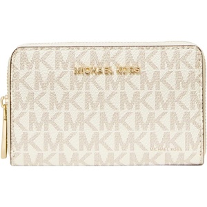 Michael Kors Jet Set Small Zip Around Card Case, Silver-Tone Hardware/Signature Coated Twill/Optic White/Allum(Gold-tone Hardware/Vanilla/Acorn)