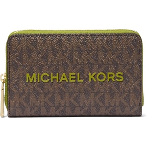 Michael Kors Jet Set Small Zip Around Card Case, Silver-Tone Hardware/Signature Coated Twill/Optic White/Allum(Meadow Green)