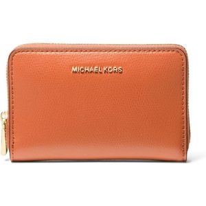 Michael Kors Jet Set Small Zip Around Card Case, Silver-Tone Hardware/Signature Coated Twill/Optic White/Allum(Orange Punch)