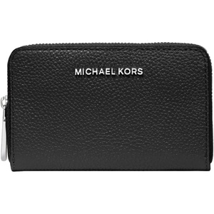 Michael Kors Jet Set Small Zip Around Card Case, Silver-Tone Hardware/Signature Coated Twill/Optic White/Allum(Silver-Tone Hardware/Mercer Pebble Leather/Black)