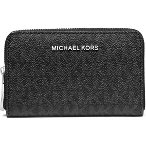 Michael Kors Jet Set Small Zip Around Card Case, Silver-Tone Hardware/Signature Coated Twill/Optic White/Allum(Silver-Tone Hardware/Signature Coated Twill/Black)