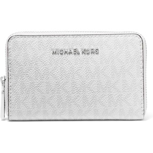 Michael Kors Jet Set Small Zip Around Card Case, Silver-Tone Hardware/Signature Coated Twill/Optic White/Allum(Silver-tone Hardware/Signature Coated Twill/Optic White/Allum)
