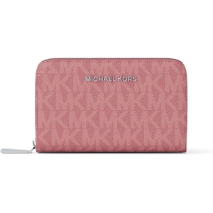 Michael Kors Jet Set Small Zip Around Card Case, Silver-Tone Hardware/Signature Coated Twill/Optic White/Allum(Silver-tone Hardware/Signature Coated Twill/Rosewood)