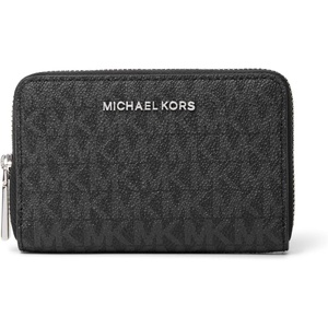 Michael Kors Jet Set Small Zip Around Card Case, Silver-Tone Hardware/Signature Coated Twill/Optic White/Allum(Silver-tone Hardware/Tonal Signature Coated Twill/Black)