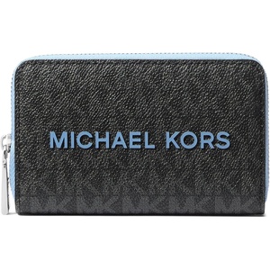 Michael Kors Jet Set Small Zip Around Card Case, Silver-Tone Hardware/Signature Coated Twill/Optic White/Allum(South Pacific)