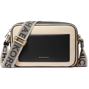Michael Kors Maeve Large Pocket Crossbody Bag(Gold-tone Hardware/Canvas/Black)