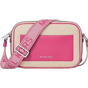 Michael Kors Maeve Large Pocket Crossbody Bag(Silver-tone Hardware/Fabric/Raspberry)