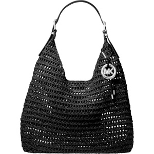 Michael Kors Nolita Large Hobo Shoulder Bag(Crochet Straw/Black/Black)