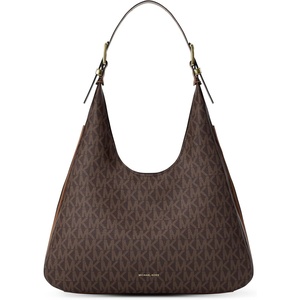 Michael Kors Nolita Large Hobo Shoulder Bag(Gold-tone Hardware/Mk Signature Coated Twill/Brown/Acorn)
