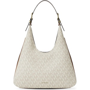 Michael Kors Nolita Large Hobo Shoulder Bag(Gold-tone Hardware/Mk Signature Coated Twill/Vanilla/Acorn)