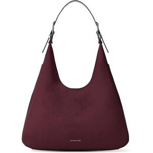 Michael Kors Nolita Large Hobo Shoulder Bag(Silver-tone Hardware/Nubuck Leather/Oxblood)