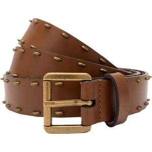 Michael Kors Women’s 1.1 Inch Non-reversible Half Moon Studded Belt, Stylish & Adjustable Fit(Luggage Ant Gold)