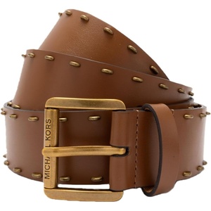 Michael Kors Women’s 1.65 Inch Non-reversible Half Moon Studded Belt, Stylish & Adjustable Fit(Luggage Ant Gold)