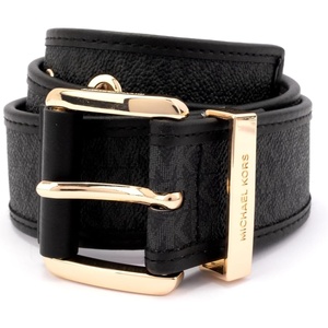 Michael Kors Womens 1.75 Inch Logo Belt with Grommets, Stylish Fashion Accessory for Everyday Wear(Black/Gold)