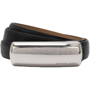 Michael Kors Women’s .7 Inch Bubble Plaque Belt, Stylish Accessory for Everyday Wear, Adjustable Fit(Black Pol Nickel)