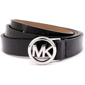Michael Kors Womens .75 Inch Logo Skinny Belt, Stylish Fashion Accessory for Everyday Wear(Black/Silver)