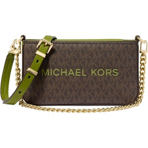 Michael Kors Women’s Bryant Small Convertible Crossbody Bag(Gold-tone Hardware/Signature With Pop Trim/Meadow Green)