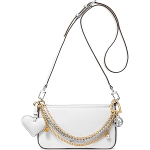 Michael Kors Women’s Bryant Small Convertible Crossbody Bag(Silver-tone Hardware/Jewel Chain/Optic White)