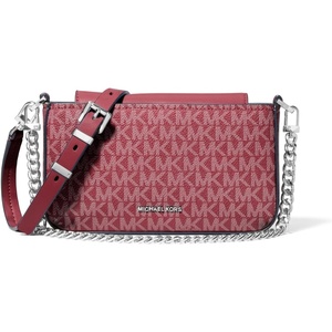 Michael Kors Women’s Bryant Small Convertible Crossbody Bag(Silver-tone Hardware/Tonal Mk Signature Coated Twill/Oxblood)