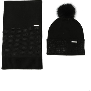 Michael Kors Women’s Fine Crystal Box Set – Hat & Scarf(Black/Black)