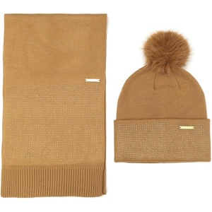 Michael Kors Women’s Fine Crystal Box Set – Hat & Scarf(Dark Camel/ Gold)