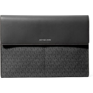Michael Kors Women’s Fold Over Midi Dres(Silver-tone Hardware/Tonal Mk Signature Coated Twill/Black)