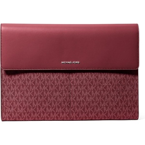 Michael Kors Women’s Fold Over Midi Dres(Silver-tone Hardware/Tonal Mk Signature Coated Twill/Oxblood)