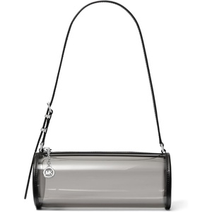 Michael Kors Women’s Izzy Small Barrel Pouchette(Silver-tone Hardware/Clear Plastic/Black)