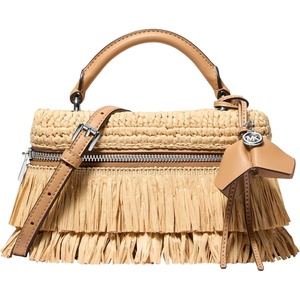 Michael Kors Women’s Jana Extra Small Top Handle Crossbody(Silver-tone Hardware/Crochet Straw/Peanut)