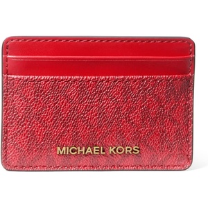 Michael Kors Women’s Jet Set Card Holder, Gold-Tone Hardware/Luggage(Gold-tone Hardware/Tonal Mk Signature Coated Twill/Crimson Multi)