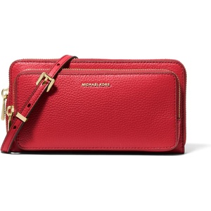 Michael Kors Women’s Jet Set Continental Crossbody Wallet(Gold-tone Hardware/Pebble Leather/Crimson)