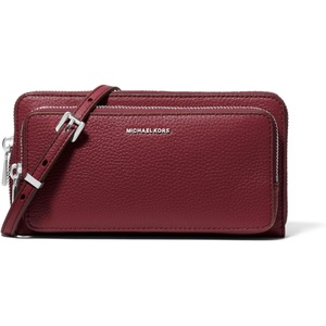 Michael Kors Women’s Jet Set Continental Crossbody Wallet(Silver-tone Hardware/Pebble Leather/Oxblood)