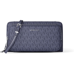 Michael Kors Women’s Jet Set Continental Crossbody Wallet(Silver-tone Hardware/Signature Coated Twill/Dress Blues)