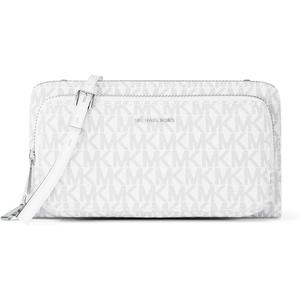 Michael Kors Women’s Jet Set Continental Crossbody Wallet(Silver-tone Hardware/Signature Coated Twill/Optic White/Allum)