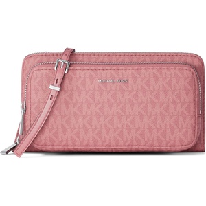 Michael Kors Women’s Jet Set Continental Crossbody Wallet(Silver-tone Hardware/Signature Coated Twill/Rosewood)