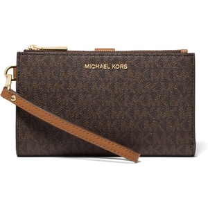 Michael Kors Women’s Jet Set Double Zip Wristlet(Gold-tone Hardware/Vanilla/Brown)