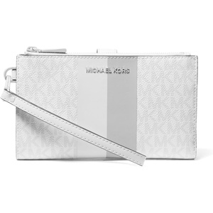 Michael Kors Women’s Jet Set Double Zip Wristlet(Optic White/Aluminum)