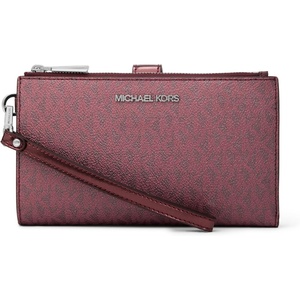 Michael Kors Women’s Jet Set Double Zip Wristlet(Silver-tone Hardware/Metallic Mk Signature/Oxblood)