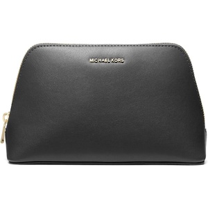 Michael Kors Women’s Jet Set Medium Travel Pouch(Silver-tone Hardware/Tenera Leather/Black)