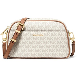 Michael Kors Women’s Jet Set Small Camera Crossbody(Gold-tone Hardware/Mk Signature Coated Twill/Vanilla/Acorn)